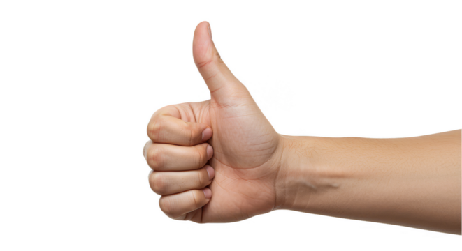Isolated Hand Giving Thumbs Up Gesture of Approval with Transparent Background