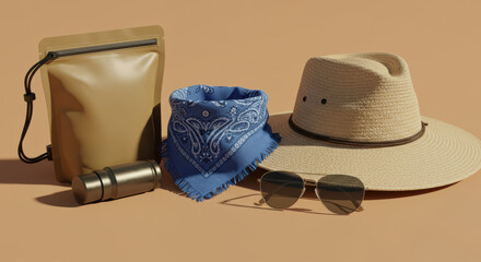 Outdoor accessories beige background