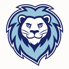 Lion Head Mascot Logo with Blue Mane and Dark Blue Outline