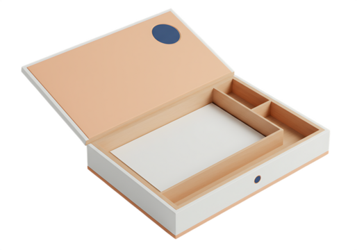 Elegant wooden gift box with peach interior and white accents Isolated on transparent background