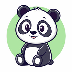 Cute Cartoon Panda Bear Sitting with Green Circle Background Illustration