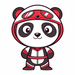 Cute Cartoon Panda Bear Wearing a Racing Suit and Goggles Illustration