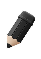 3D Rendering Black Pencil Drawing and Writing Tool on Transparent Background