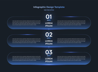 Vertical Linear Timeline Infographic Tech Template with Neon Gradient Style. UI Interface Layout 3 Step Process Connecting with Line Node for Presentation Slide