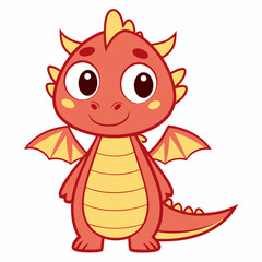 Cute Cartoon Red Dragon Standing Upright with a Friendly Smile and Small Wings