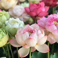 Fototapeta premium Vibrant Lotus Flowers in Various Shades with Soft Petals