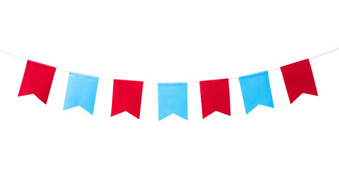 Obraz premium blue and red paper flag decoration for party celebration hanging on rope