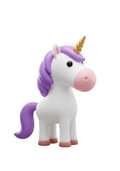 3d Rendering of a Cute White and Purple Cartoon Unicorn with Golden Horn