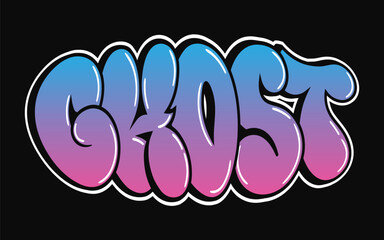 An eye catching Ghost graffiti design in bubble letters with a gradient color scheme and black background.