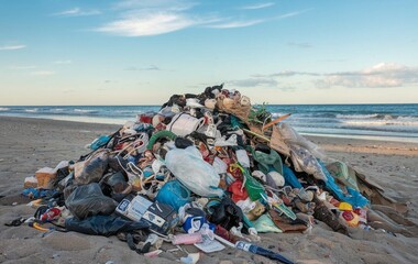 A pile of garbage on the beach