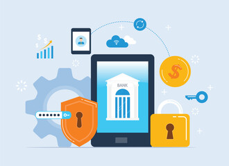 flat vector online banking security. mobile banking and online payment transaction security concept
