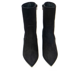 pair of black leather boots