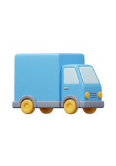 3D Rendering of Blue Delivery Truck with Yellow Wheels Isolated