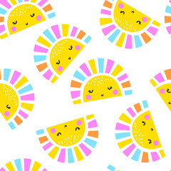 Seamless pattern with cute sun. Vector