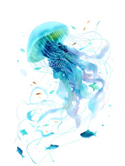 Fototapeta premium watercolor painting of a blue jellyfish