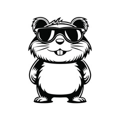 Stylish Hamster Cartoon Mascot with Sunglasses Black and White