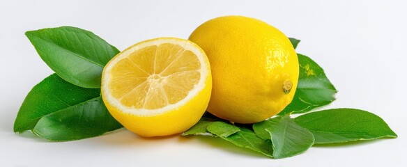 The fresh, vibrant lemons with green leaves in a delightful arrangement.