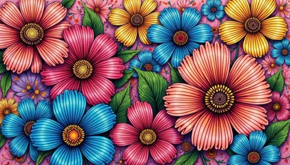 Intricate line art blooms, geometric layout, endless repeat, art, pattern, line art design