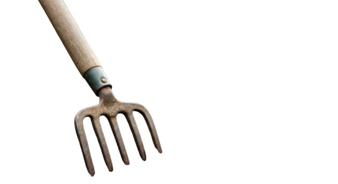 Isolated Image of Rustic Garden Rake with Metal Handle on Transparent - Powered by Adobe