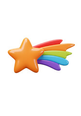 Obraz premium 3d Rendering of Glossy Orange Shooting Star with Rainbow Trail Icon