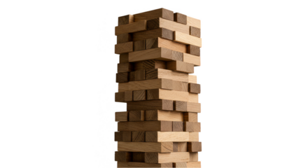 Isolated Jenga Tower Game Wood Blocks on Transparent Background
