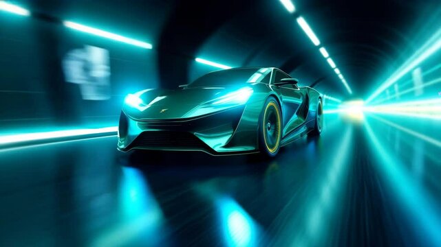 Electric Supercar in a Cyber Light Speedway