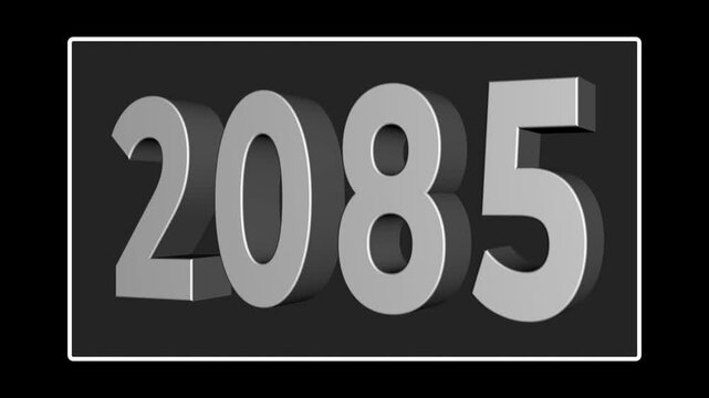 Happy New Year concept on the transparent background. Futuristic Cinematic 3d Animated Text - 2085. High Quality 4K footage 2085 countdown animation. Motion graphics of two thousand Eighty- five.