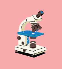 Microscope icon. Flat cartoon style. Science, research, discovery, education, innovation concept. Modern hand-drawn vector illustration. Logo, icon, print design.