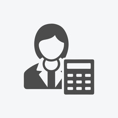 Businesswoman Icon with Calculator, Financial Symbol, Accounting, Office, Portrait