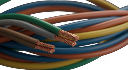 Isolated Macro PNG of Colorful Electrical Cables on Transparent Background