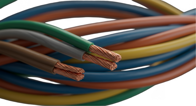 Isolated Macro PNG of Colorful Electrical Cables on Transparent Background