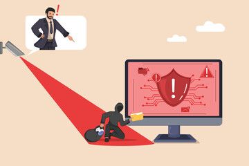 Surveillance System Captures Hacker Stealing Data from Computer, Alerting Security Personnel to Cybercrime Incident.