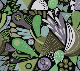 Abstract mosaic pattern painted in bright colors from geometric shapes drawn by hand.Seamless background.	
