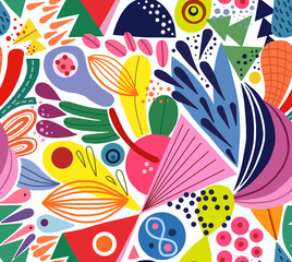 Abstract mosaic pattern painted in bright colors from geometric shapes drawn by hand.Seamless background.	
