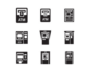 Fototapeta premium A set of diverse ATM machine silhouettes, showcasing various designs and functionalities on white