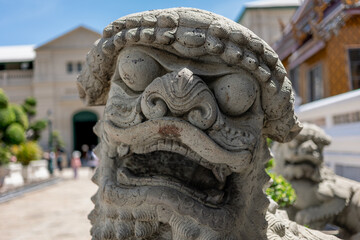 Lion head sculpture at Wat Phra Kaew, Grand Palace - Emerald Buddah Temple - Bangkok Thailand