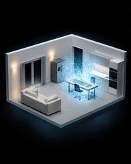AI Integration in Education Illustration with Creative Modern Living Room with Digital Elements and Futuristic Design Concept