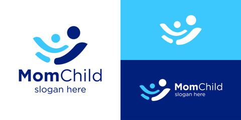 Creative simple mom child logo template. Family logo design vector illustration.