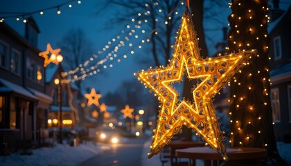  Illuminated Star Decorates a Winter Night