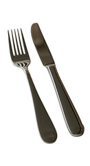 Isolated Metallic Fork And Knife Cutlery For Dining With Transparent Background