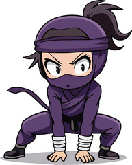 Chibi Style Female Ninja in Crouching Pose