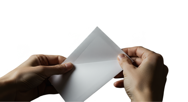 Isolated Opening Envelope In Transparent Background With Bare Hands
