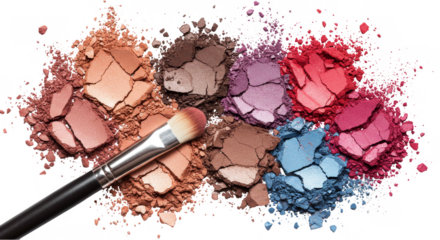 Isolated Palette of Colorful Eyeshadow with Brush on Transparent BG