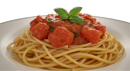 Isolated Pasta Spaghetti Dish with Rich Tomato Sauce and Basil PNG