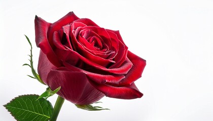 Fototapeta premium red rose with stem isolated on white background
