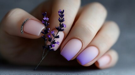 Delicate pastel nails with lavender flower