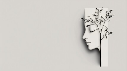 Elegant female profile with stylized tree