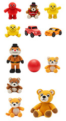 Naklejka premium Isolated Plush Toys Animals Cars in Transparent Background