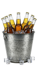 Isolated PNG Cold Beer Bottles in Ice Bucket Refreshment Beverage