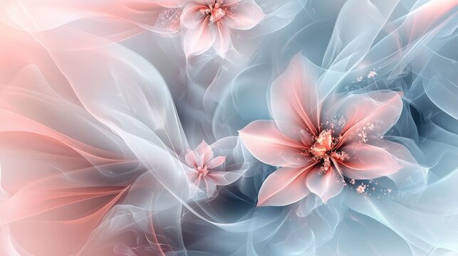 8.An elegant abstract background featuring soft pastel-colored flowers and delicate leaves, blending harmoniously with flowing organic shapes, ideal for banners and cover designs with a touch of